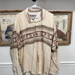 Vintage Western Cream and Brown Button-Up Shirt